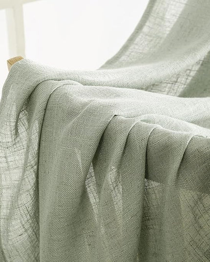 MIULEE Sage Linen Curtains 63 Inch Length 2 Panels for Bedroom Living Room,Green Soft Thick Linen Textured Kitchen Window Drapes Semi Sheer Light Filtering Back Tab Rod Pocket Burlap Look Decor