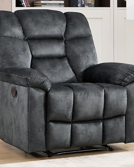 CANMOV Manual Recliner Single Sofa, Wall-Hugger Reclining Couch, Upholstered Sofa Chair with Armrests, Fabric Reclining Couch with Soft Cushion for Living Room, Grey