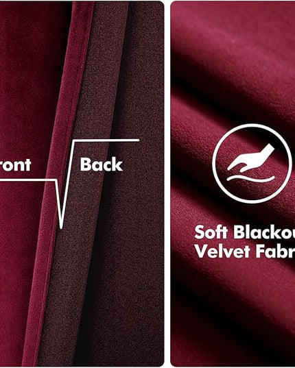 MIULEE Christmas Burgundy Velvet Curtains Solid Soft Red Blackout Curtains Grommet Top Thermal Soundproof Room Darkening Black Out Drapes/Panels for Living Room Bedroom 52 x 108 Inch 2 Panels