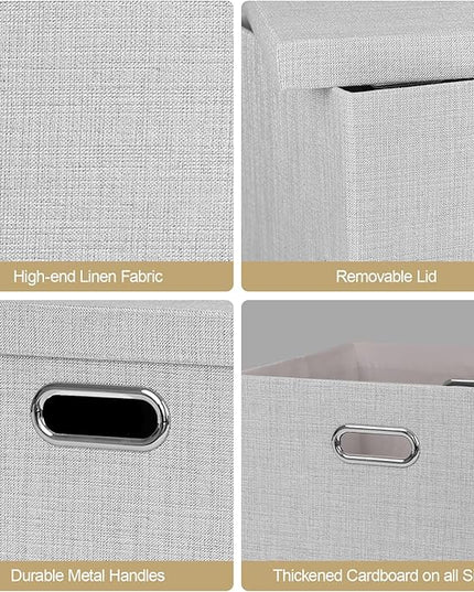 Posprica Storage Bins with Lids,13×13×13 Foldable Storage Cube Baskets Boxes Fabric Drawers for Closet Shelf Cabinet Bookcase,Set o f 4,Sliver grey