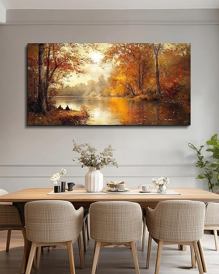 FUHAIHUA Canvas Wall Art For Living Room Large Wall Decor For Bedroom Aesthetics Office Wall Decoration Saffron Yellow Tree Landscape Painting Forest Picture Artwork Ready To Hang Home Decor 24"X48"