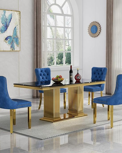 HomVent 68.11'' Faux Marble Dining Table Set for 4, Modern Rectangle Kitchen Table Set with Faux Marble Table Top & Stainless Steel Base for Kitchen Dining Room