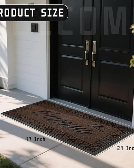 Yimobra Welcome Mat, Heavy Duty Sturdy Door Mats for Home Entrance Outdoor Indoor, Front Doormat for Outside Patio Floor Entry Porch Garage Office, Waterproof, Low Profile, 47 x 24, Coffee