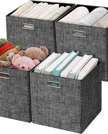 Posprica Collapsible Storage Cubes,11×11 Heavy Duty Fabric Stroage Basket Bins, 4pcs,Black