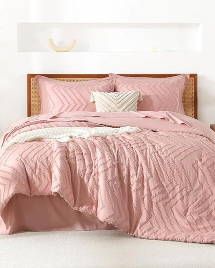 Litanika Blush Pink California King Size Comforter Set with Sheets - 7 Pieces Bed in a Bag California King Boho Tufted Complete Bedding Sets with Comforter, Sheets, Pillowcases & Shams