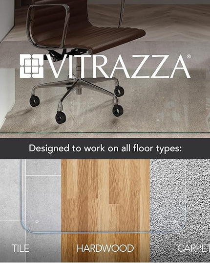 Vitrazza Glass Chair Mat 48” x 48” Superior ¼" thick, Luminoso Low-iron Ultra Clear, Certified Tempered Safety Glass, Delivers a Smooth Glide, Protects Carpet or Wood, Beautiful in Home or Office.
