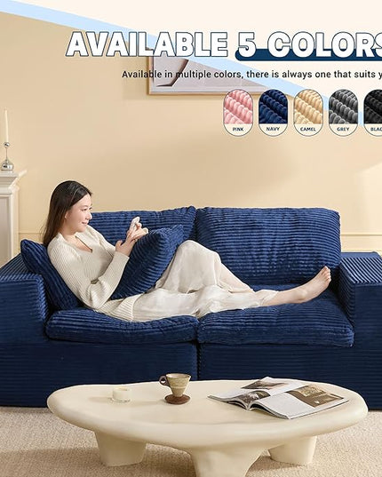 74.8” Cloud Couch, Modular Loveseat Sofa, Convertible Sofas Bed, Deep Seat Sofa, Cozy Sofa for Living Room, Office and Bedroom, Corduroy, Blue
