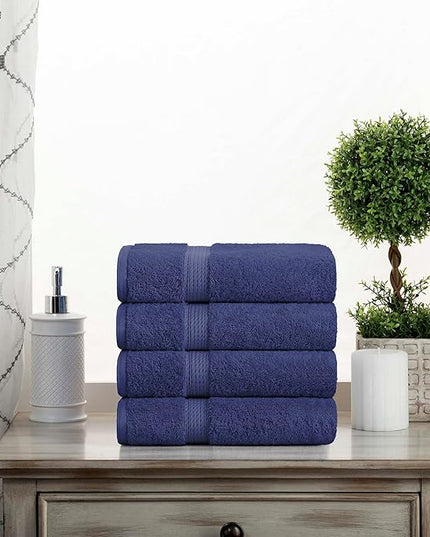 Superior Egyptian Cotton Pile Hand Towel Set of 4, Ultra Soft Luxury Towels, Thick Plush Essentials, Absorbent Heavyweight, Guest Bath, Hotel, Spa, Home Bathroom, Shower Basics, Navy Blue