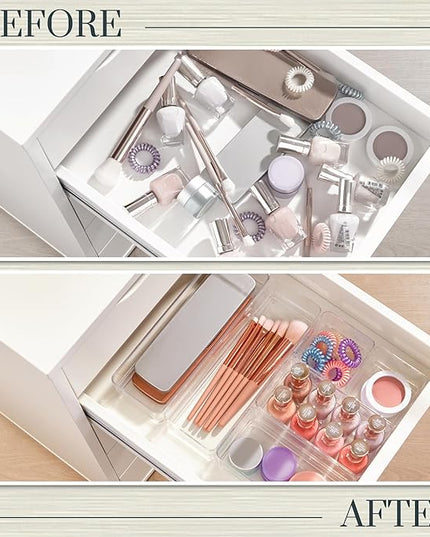 STORi SimpleSort Drawer Organizer Bins 6 pc Set, Multi-size, Bathroom Organizers and Storage, Makeup Organizer, Desk Organizer, Vanity Organizer, Clear Organizing Containers, Made in USA
