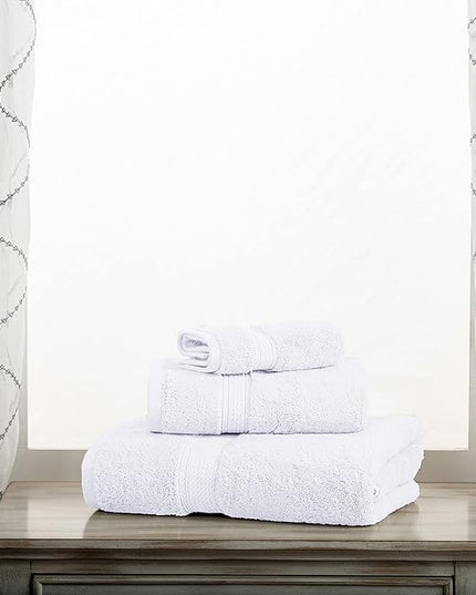 Superior Egyptian Cotton Pile 3 Piece Towel Set, Includes 1 Bath, 1 Hand, 1 Face Towel/Washcloth, Ultra Soft Luxury Towels, Thick Plush Essentials, Guest Bath, Spa, Hotel Bathroom, White