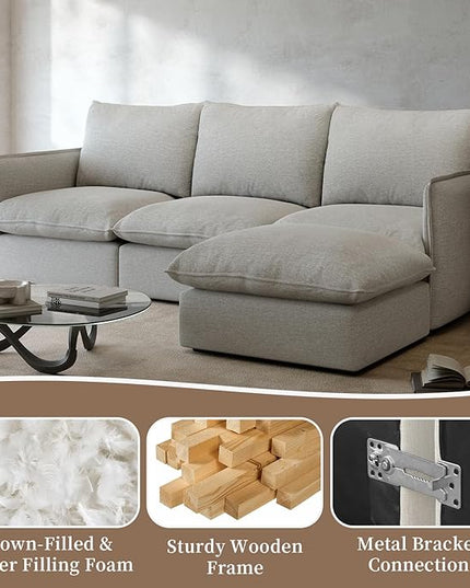 Waterproof Cloud Sectional Sofa for Living Room,High Backrest Down Filled Couch,5 Seater Oversized Modular V-Shaped Couches,Detachable Couch Covers,Light Grey