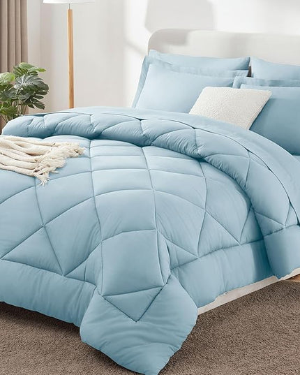 CozyLux Full Size Comforter Sets Light Blue - 7 Pieces Bed in a Bag Full, Luxury Soft Bed Set for All Seasons, Bedding Set with Down Alternative Comforter, Sheets, Pillowcases & Shams
