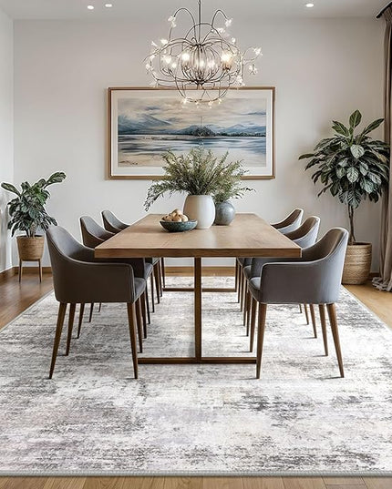 IOHOUZE Abstract Area Rugs 8x10 Ft Washable Large Rugs for Living Room, Non Slip Dining Room Rug, Printed Faux Wool Rugs for Bedroom, Floor Carpet for Office Nursery Playroom, Grey Beige