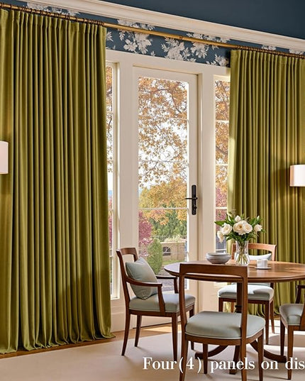 Lazzzy Velvet Blackout Curtains Thermal Insulated Room Window Drapes Super Soft Luxury Curtains for Living Room Bedroom Rod Pocket 2 Panels, Golden Olive, 52" W x 90" L