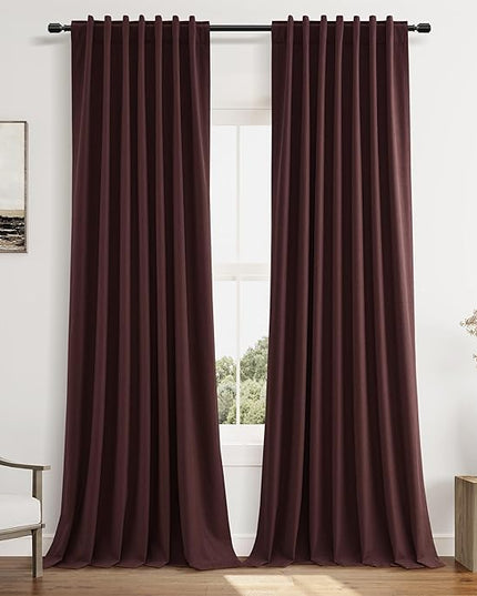 Guken 100% Blackout Curtains 90 Inch Length 2 Panels Set for Living Room Bedroom Back Tab Thermal Insulated Black Out Linen Drapes Room Darkening Reddish Brown,52x90