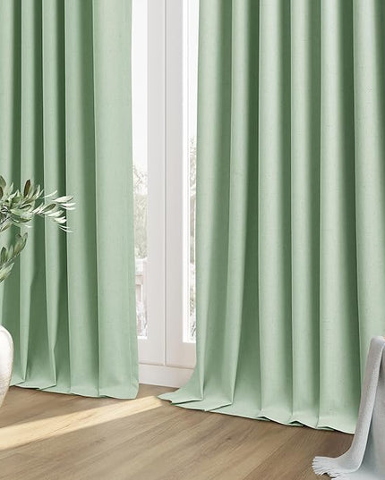 Guken Blackout Curtains 72 Inch Length 2 Panels Set for Living Room Bedroom Back Tab Thermal Insulated 100% Black Out Linen Drapes Room Darkening Window Curtains 72 Inches Long,Aqua Green