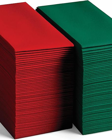 Disposable Linen-Feel Napkins For Christmas, 200 Red And 200 Green Guest Towels For Christmas Holiday Table Decor, 12" x 17", 400-Pack