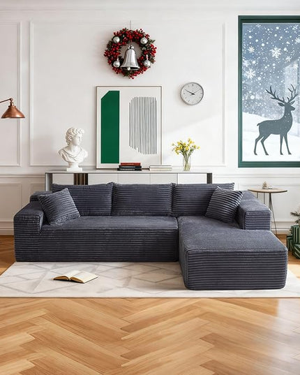 103.54'' Sectional Sofa, Flannel Fabric L Shaped Sofa, 4 Seat Modern L Shape Couch with 2 Pillows Left Hand Lounge for Living Room, Office