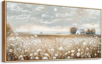 ERQINHUA Large Wall Decor Canvas Painting Wall Art For Living Room Decor White Flowers Landscape Painting Wood Frame DecorPrint Artwork For Dining Room Bedroom Bathroom Kitchen Home Decor 24x48 In