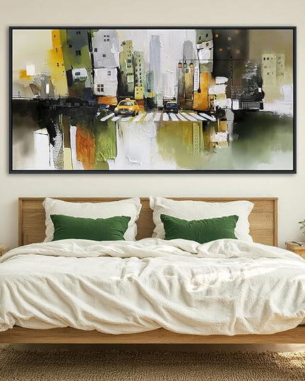 HGUAOA Abstract Canvas Wall Art for Living Room - Modern Wall Art for Office & Bedroom - Yellow City Wall Pictures for Above Bed Decor - Large Canvas Artwork for Home Decor 29×58IN