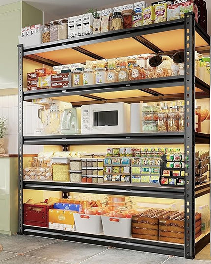 REIBII 48" W Garage Shelving 3020LBS Storage Shelves 5 Tier Heavy Duty Shelving Adjustable Garage Shelves for Basement, Warehouse, Commercial, Easy Assemble, 48" W x 72" H x 24" D, 2PC