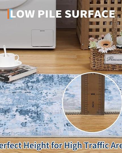 Modern Abstract Runner Rug 2x5 Washable Non Slip Stain Resistant Rug for Bedroom Living Room Non Shedding Low Pile Indoor Floor Cover,Light Blue