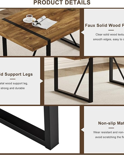 71'' Dining Table for 6-8, Dark Wood Kitchen Table with Metal Legs, Dinner Table for 6-8 for Home Dining Room Living Room
