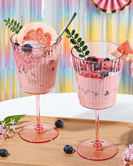 48 PCS Pink Plastic Wine Glasses with Removable Stems 13.5 Oz Pink Ribbed Wine Glasses Square White Wine Glass Muted Pastel Colors Goblets Elegant Fluted Glassware for Wedding Anniversary Birthday