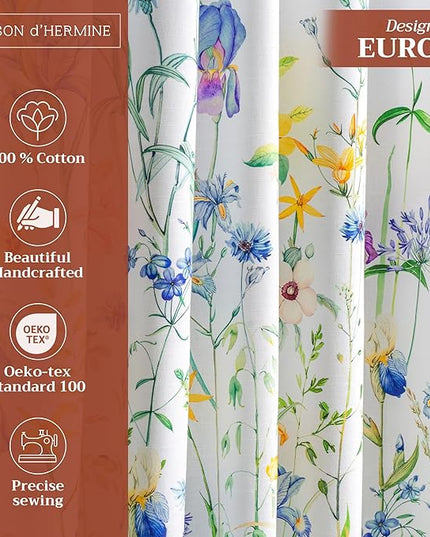Maison d' Hermine Curtains for Living Room 100% Cotton 124 inch Length One Panel Light Filtering Curtains for Bedroom Windows with Rod and Loop Pockets Drapes (Fleurs De Mai, 50" W x 124" L)