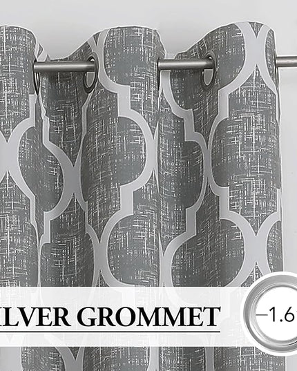 Beauoop 100% Blackout Curtains 72 Inches Long 2 Panels for Bedroom Living Room Grey Moroccan Geo Room Darkening Thermal Insulated Soundproof Grommet Top Window Treatments Drapes, 50x72 Set of 2