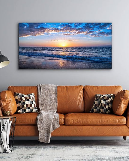 hyidecorart Wall Art Moon Sea blue Ocean Landscape Paintings Bedroom Canvas Art Print wall art for living room Paintings for Wall Decor and Home Decor (20 x 40inch x 1pcs)