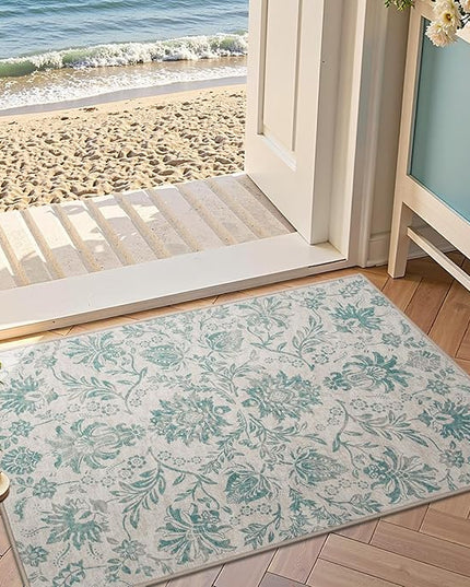 jinchan Torino 2x3 Washable Rugs for Entryway Vintage-Inspired Floral Design Non-Slip Low-Pile Doormat Ultra-Thin Indoor Traditional Accent Carpet for Entrance Kitchen Bathroom Bedroom