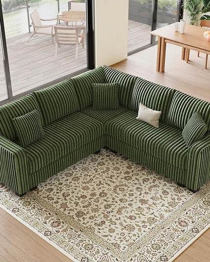 Belffin Convertible Sectional Couch with Chaise Corner Sectional Sofa L Shaped Couch Reversible Corner Upholstered Couches for Living Room Corduroy (Green, V Shaped)