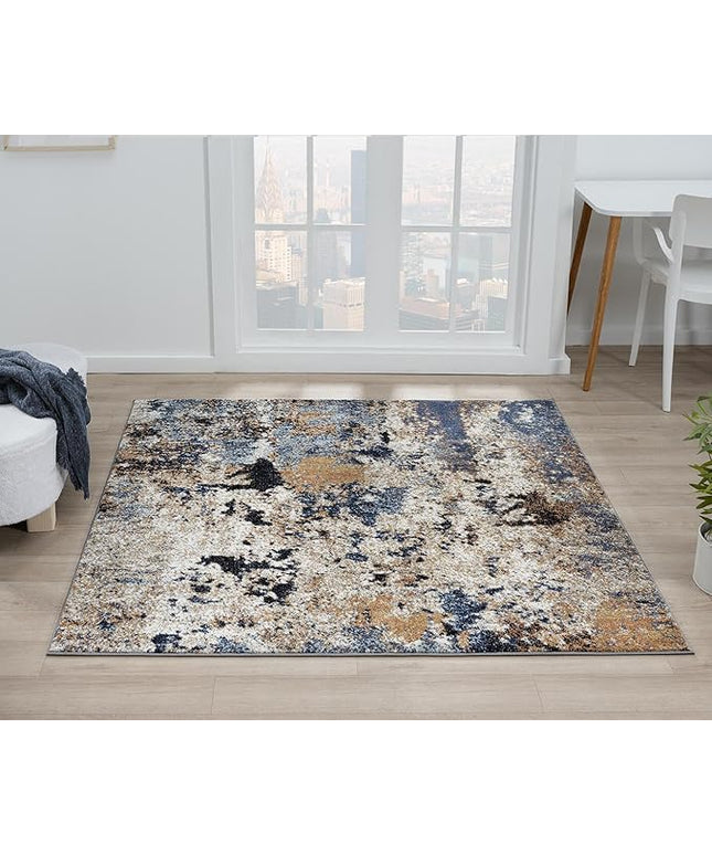 Keen Home Design Area Rugs - 5ft Round Non-Shedding, Abstract Rugs for Kitchen, Living Room, Bedroom, Dining Room, Entryway - Size: 5'3" Square, Multi