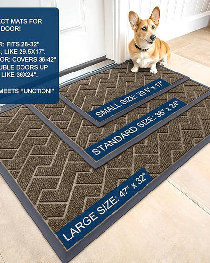 OLANLY Front Door Mat Indoor Outdoor Entrance, Waterproof All-Season, All-Weather Doormat, Sturdy Natural Rubber, Low Profile, Easy Clean Patio Porch Entryway Mat, Herringbone Brick (Brown, 71x23)