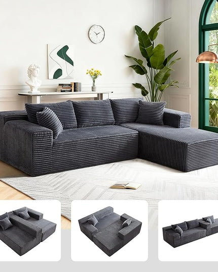 103.54'' Sectional Sofa, Flannel Fabric L Shaped Sofa, 4 Seat Modern L Shape Couch with 2 Pillows Left Hand Lounge for Living Room, Office