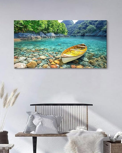 HGUAOA Lake Canvas Wall Art - Nature Landscape Mountain Wall Art for Living Room, Rustic Artwork for Walls, Pictures for Bedroom, Fine Home Decor, Scenic Wall Decor 20×40IN