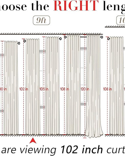 XTMYI 102 Inch Curtains 2 Panels Set Custom Length Back Tab Linen Window Sheer Privacy Thick Decorative Curtain Drapes for Living Room Bedroom,50x102 in Long,Cream(Ivory/Off White)