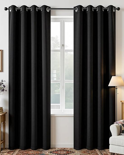 Joydeco Blackout Curtains 108 Inch Length 2 Panels Set, Thermal Insulated Long Curtains& Drapes 2 Burg, Room Darkening Grommet Drapes for Living Room Bedroom Window (W52 x L108 Inch, Black)