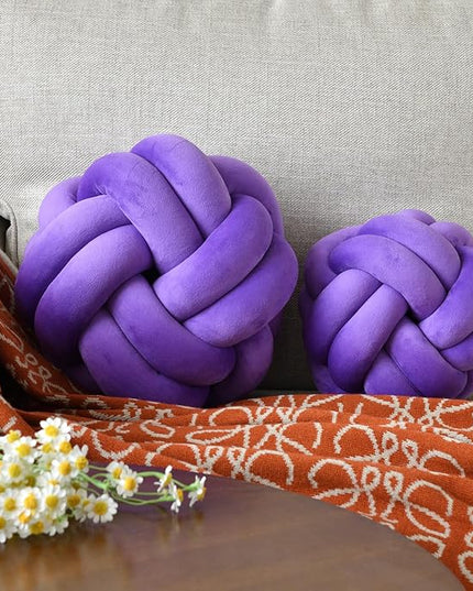 Knot Ball Pillow, Round Decorative Throw Pillows Cushion, 11 Inch Purple Soft Plush Knotted Pillows Pillow, Modern Home Throw Knot Decorative Cushion