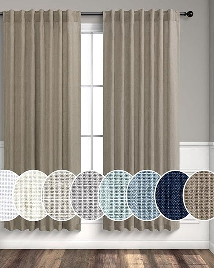 Pitalk Taupe Linen Curtains 54 Inch Length for Bedroom Farmhouse Cottage Core Linen Textured Light Filtering Semi-Sheer Curtain 2 Panels Burlap Look Privacy Linen Drapes 52x54 Long Back Tab Taupe Tan