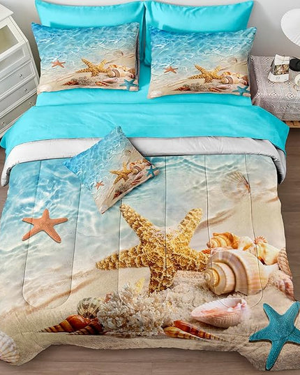 Bedbay Beach Comforter Sets King Size 8 Pieces Beachy Bedding Set Turquoise Comforter Set with Sheets Beach Themed Bedding Ultra Soft Bed in a Bag King for All Season(Teal,King)