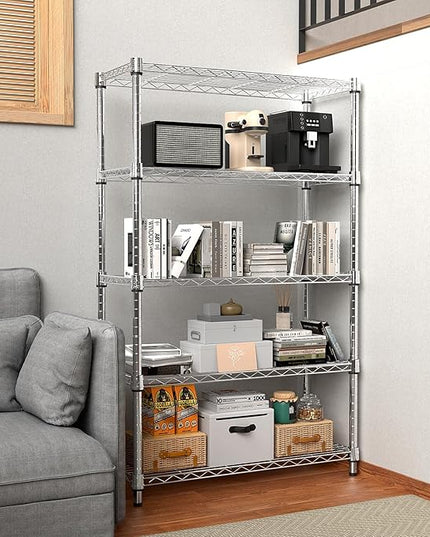 1250 lbs Steel Heavy Duty 5-Tier Utility Shelving Unit Steel Organizer Wire Rack for Home,Kitchen,Office,Chrome (13.7" D x 23.6" W x 62.4" H)