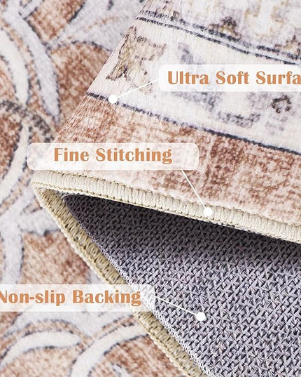jinchan Floral 3x5 Area Rugs for Entryway - Orange Vintage Distressed Design Doormat Non-Slip Ultra-Thin Low Pile Boho Rug for Kitchen Living Room Bedroom Farmhouse (3‘x5', Orange)