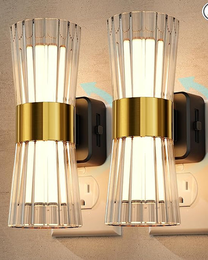 Night Light Plug into Wall, 2 Pack, 320° Rotation Night Light with Dusk to Dawn Light Sensor, Soft White 3000K, 0-100LM Adjustable Brightness, Unique Elegant Design for Use in Bedroom, Hallways
