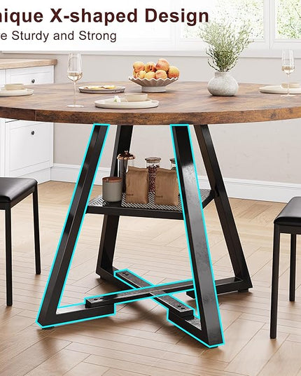 51'' Round Dining Table for 6,Kitchen Dining Room Circle Dinner Pedestal Table,Space Saving Wood Kitchen & Dining Room Furniture (Vintage, 51In)