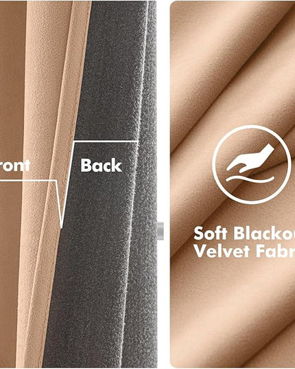 MIULEE Velvet Curtains Blush Beige Elegant Grommet Thermal Insulated Soundproof Room Darkening Curtains/Drapes for Classical Living Room Bedroom Decor 52 x 108 Inch Set of 2