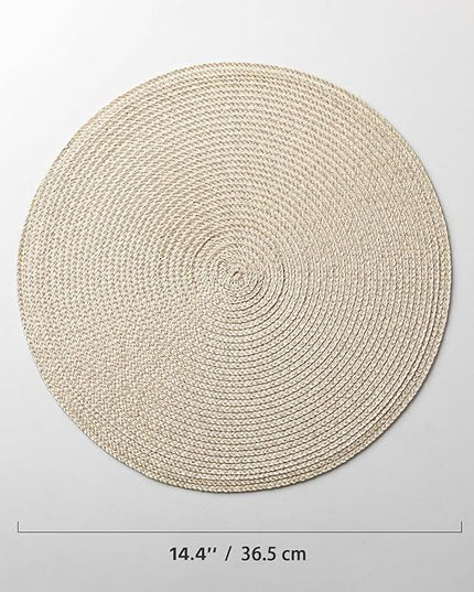 Round Placemats Set of 4 Plastic Woven Placemats Washable Wipeable Table Mats for Dining Table Heat Resistant Non-Slip Circle Place Mats (Beige-Brown)