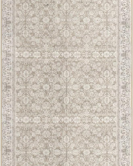 2.6x8 Washable Runner Rug for Kitchen, Cream Beige White Grey Soft Classic Runner with Non-Slip, Non-Shedding Distressed Floral Rug for Hallways Entryway Bedroom Laundry Indoor