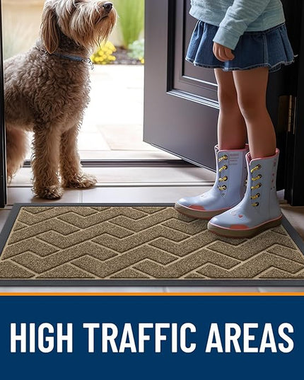OLANLY Front Door Mat Indoor Outdoor Entrance, Waterproof All-Season, All-Weather Doormat, Sturdy Natural Rubber, Low Profile, Easy Clean Patio Porch Entryway Mat, Herringbone Brick (Brown, 29.5x17)